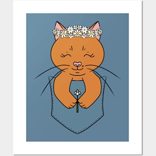 Cute Cat in a Pocket with Chamomile Posters and Art